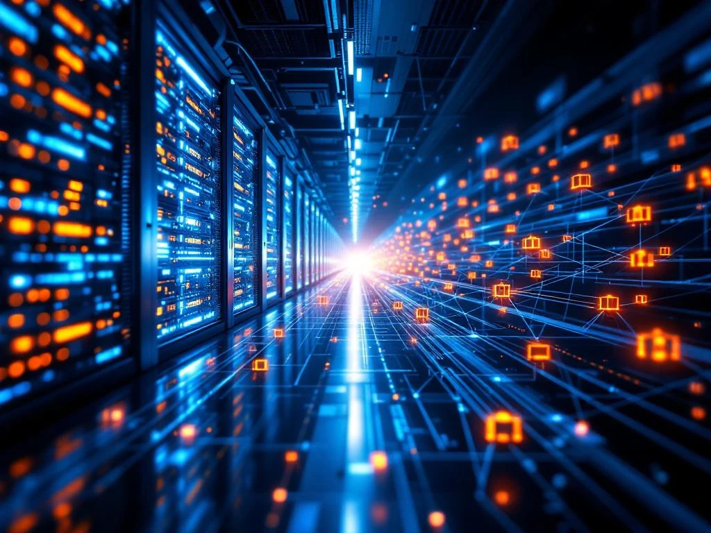 Vergelijking van gecentraliseerde datacenters met blauwe serverrekken en gedistribueerde edge computing netwerken met kleine nodes
