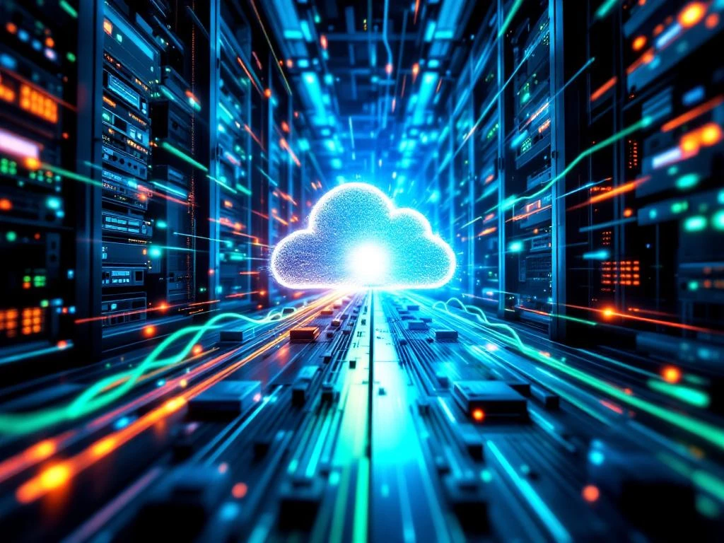 Datacenter evolutie van traditionele tape backup systemen naar moderne cloud infrastructuur met glasvezelverbindingen