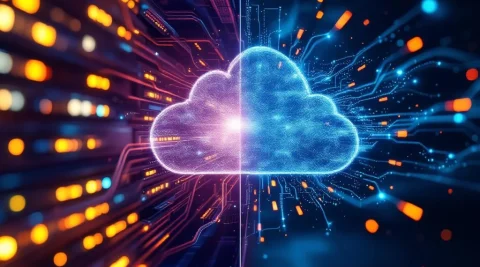 Geautoriseerde cloud-infrastructuur met beveiligde netwerkkabels bedreigd door ongeautoriseerde schaduw-IT-apparaten