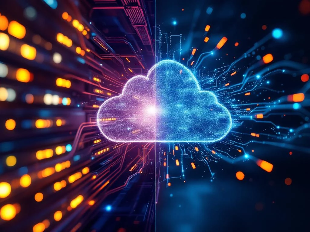 Geautoriseerde cloud-infrastructuur met beveiligde netwerkkabels bedreigd door ongeautoriseerde schaduw-IT-apparaten