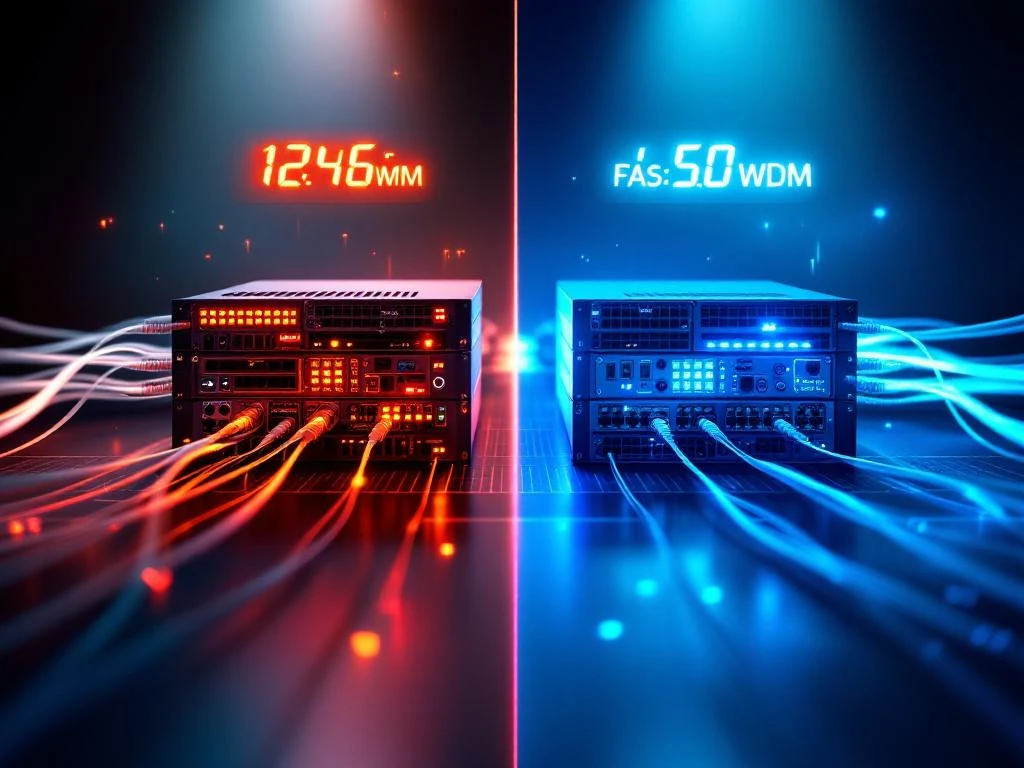 Vergelijking van actieve WDM-netwerkapparatuur met hoog energieverbruik versus passieve WDM-opstelling met laag verbruik